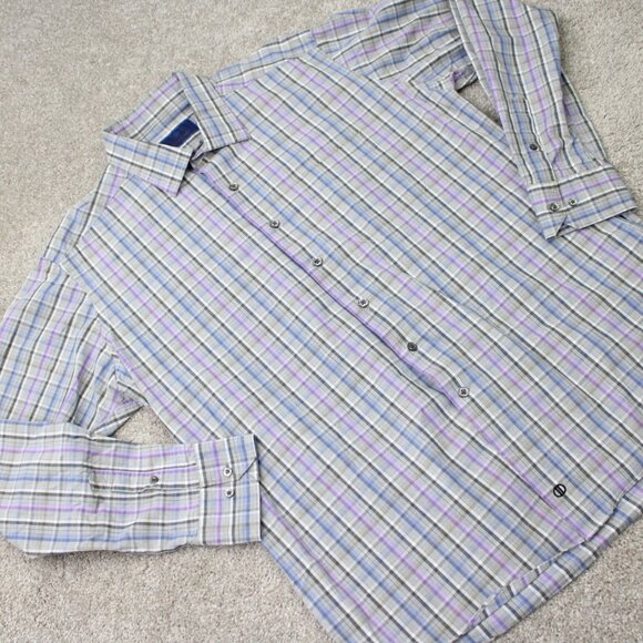 David Donahue Shirt Mens XL Gray/Blue/Purple 100% Cotton Long Sleeve Button Up - Picture 7 of 12